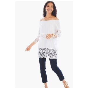 Chico’s Smocked Neckline Lace Popover